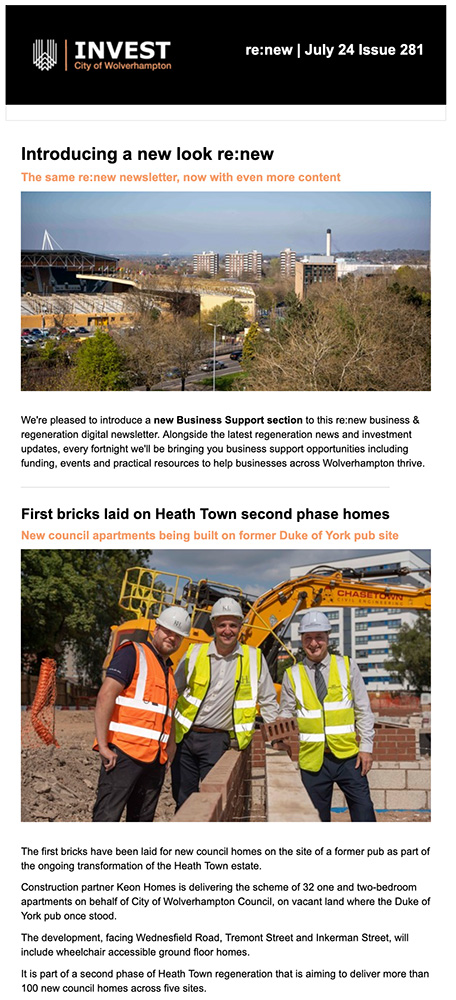 A screenshot of the re:new e-bulletin