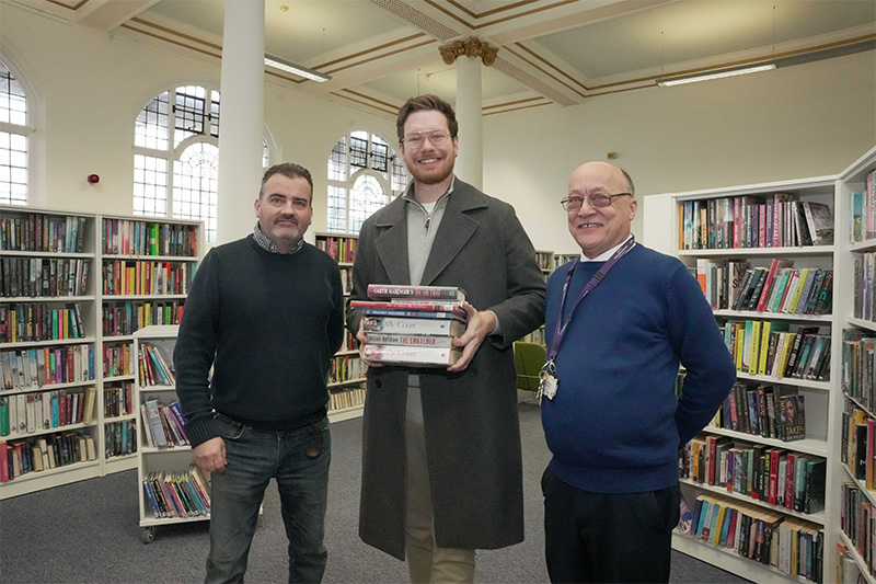 (L-R): James Coton, Speller Metcalfe Project Manager, Cllr Chris Burden, City of Wolverhampton Council Cabinet Member for City Development, Jobs and Skills, and Robert Johnson, Central Library Chief Librarian, at the newly refurbished Adult Lending Library