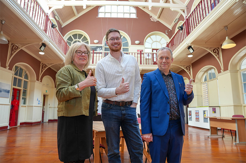 (L-R): Wendy Stephens, WAC Chair of Board of Trustees, Cllr Chris Burden, Cabinet Member for City Development, Jobs and Skills, and Trevelyan Wright, WAC Chief Executive, inside WAC