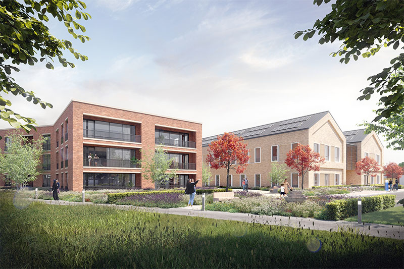 A computer generated image of what the new Oxley health & wellbeing facility (pictured right) and homes (pictured left) could look like.