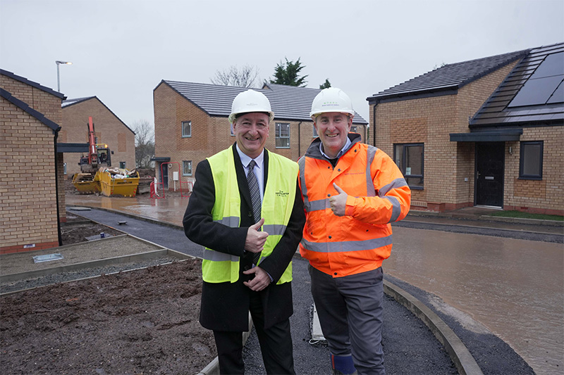 (L-R): Cllr Steve Evans, City of Wolverhampton Council Deputy Leader and Cabinet Member for City Housing, and Gavin Ward, Morro Partnerships West Midlands Operations Director, at the development off Old Fallings Crescent where the homes are close to completion