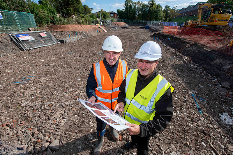 (L-R): Chris Timmins, Morro Partnerships Managing Director, and Councillor Steve Evans, City of Wolverhampton Council Deputy Leader and Cabinet Member for Housing, at the Ettingshall Road housing development