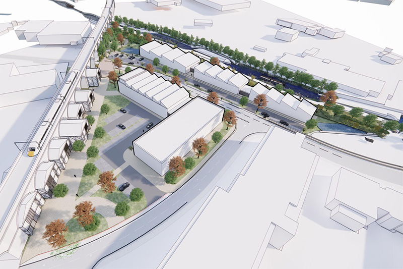 A design drawing for illustrative purposes showing the potential layout of units at Six Mile Green