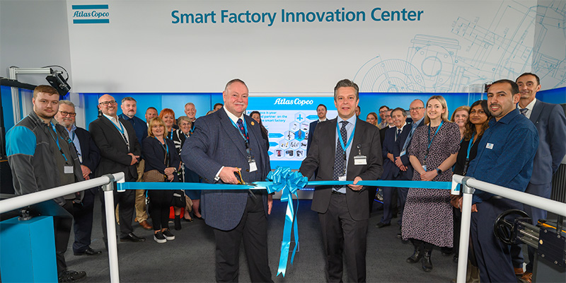 Councillor Stephen Simkins, Leader of City of Wolverhampton Council and James McAllister, Atlas Copco open Smart Factory Innovation Centre